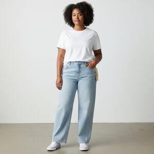 No Boundaries Women's Wide Leg Jeans Light Wash Destressed Edges Plus Size 3X